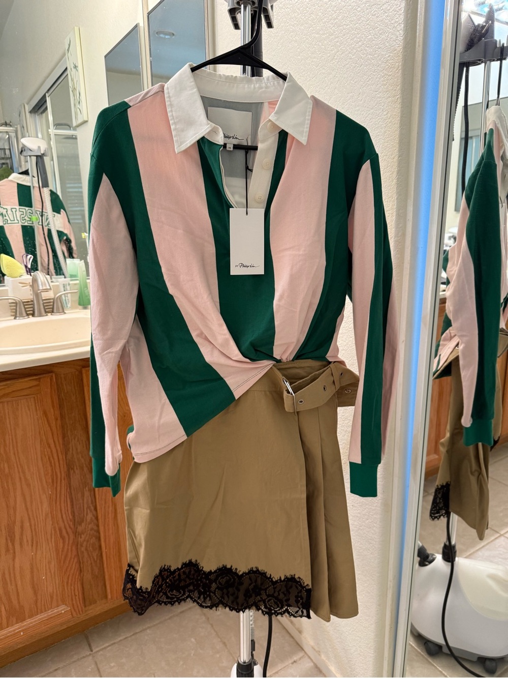 3.1 Phillip Lim Pink & Green Striped Polo